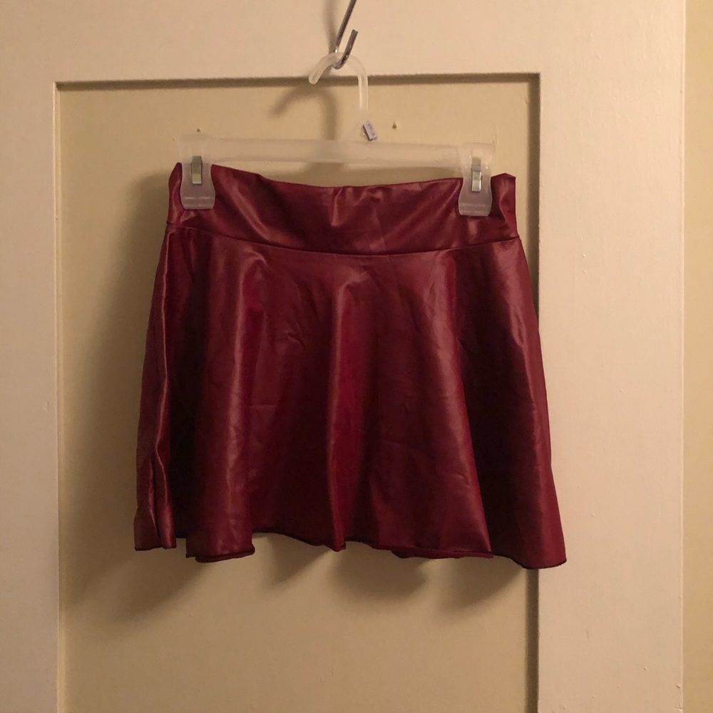 Maroon PU Leather Circle Skirt